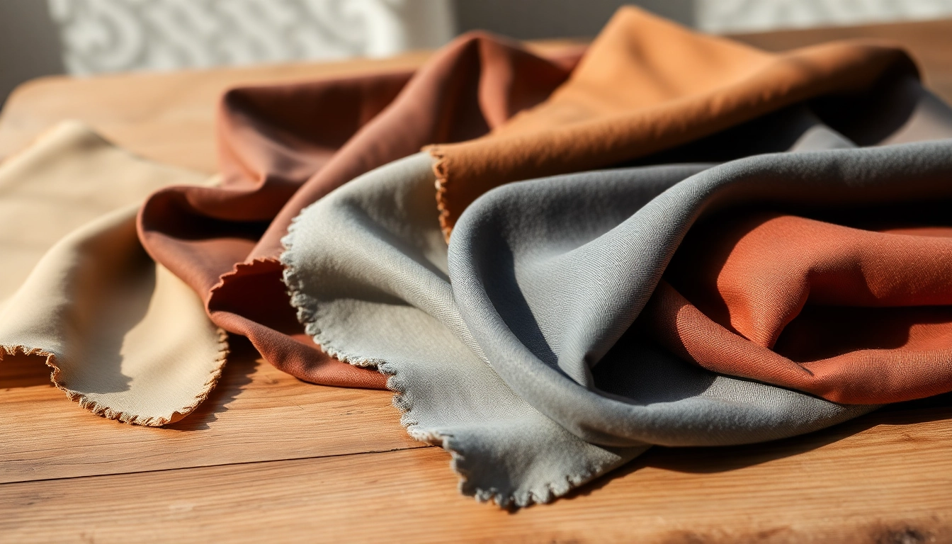 Verken Punta di Roma stoffen met verschillende texturen en kleuren op een houten tafel.